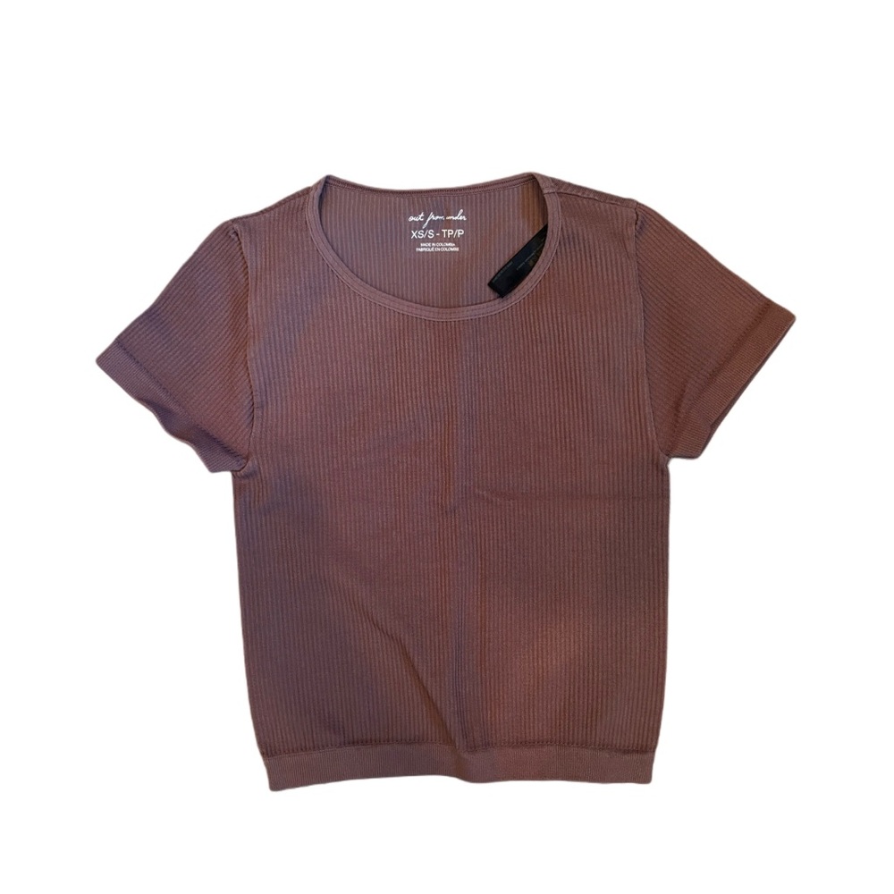 Brown Ribbed Urban Outfitters Short Sleeve Top